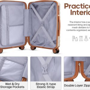 UKEIN Luggage Sets 3 Piece, Carry On Luggage 20In With Spinner Wheels,PC Hardside Suitcase Set with TSA Lock,Durable Carry On Suitcase With Travel Backpack for Men (Beige, 3 piece set (20inch))