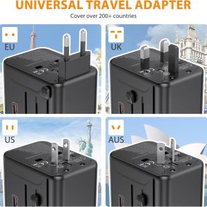 Universal Travel Adapter, International Power Adapter with 35W PD & QC Fast Charging, Travel Plug Adaptor Worldwide with 3 USB-C & 2 USB-A for USA to Europe UK France Germany Australia(Type C/G/A/I)