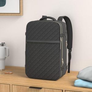 MOMUVO Large Travel Backpack Women, Flight Approved Carry On Backpack, Water Resistant Anti-Theft Casual Daypack School Bag Fit 17 Inch Laptop with USB Charging Port, Black