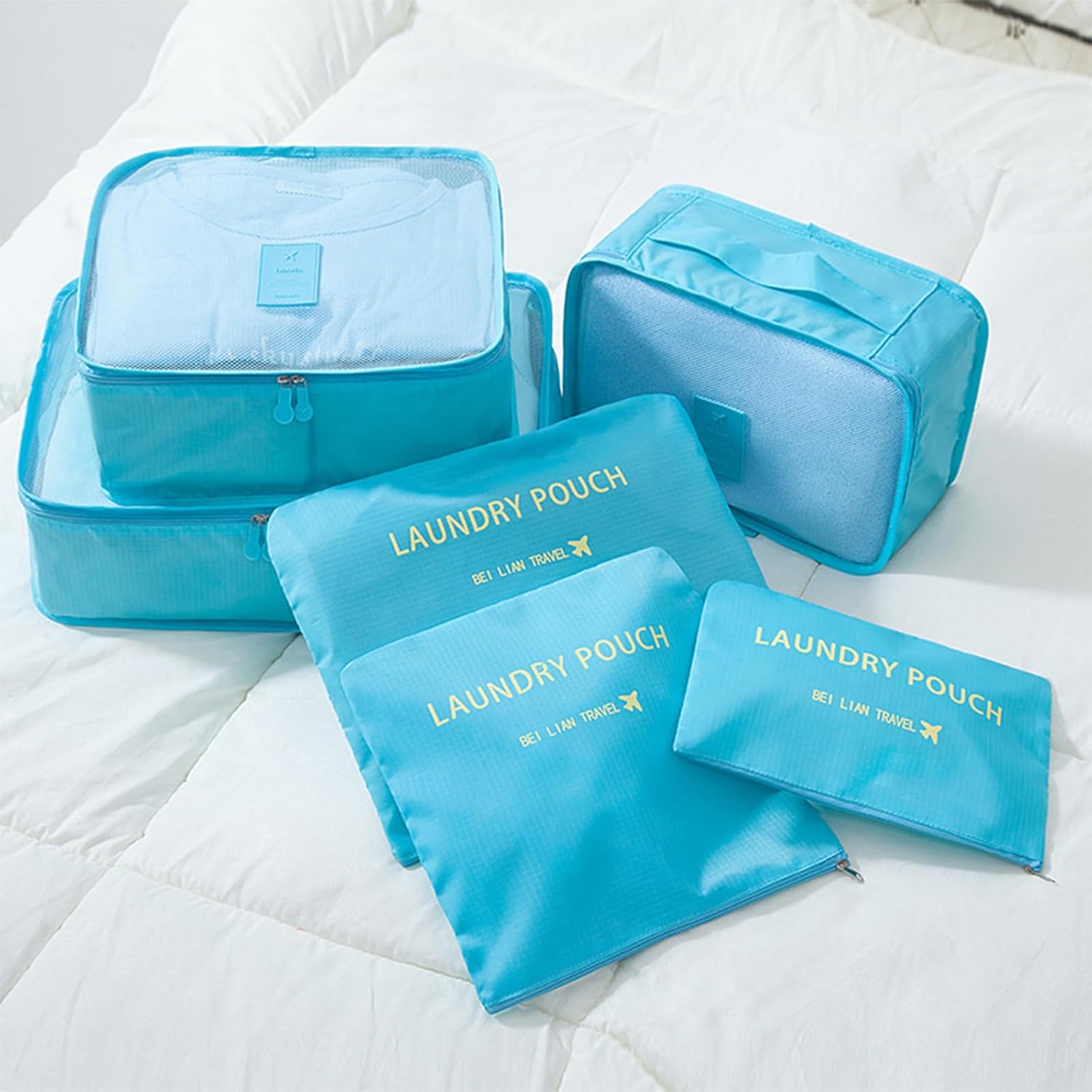 6 Set Packing Cubes for Travel Luggage Packing Bags Reusable Lightweight Suitcase Organizer Cubes Set for Travel Accessories (Sky Blue) - Image 8