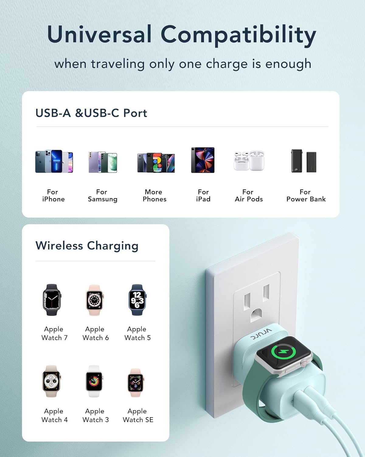 VRURC for Apple Watch Charger, Wireless Magnetic Portable iWatch Charger, PD 20W 3-in-1 Travel Essentials Fast Charging Block for iWatch Ultra/SE/11/10/9/8/7/6/5,iPhone 17/16/15/14/13 etc-Green - Image 8