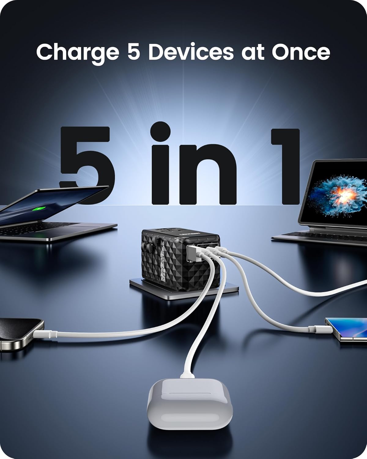 LENCENT 120W Universal Travel Adapter, GaN International Travel Adapter with 3 USB-C 1 USB-A Ports, Worldwide Fast Charger for Cameras Phones, All in One Power Converter for USA EU UK AUS Black - Image 6