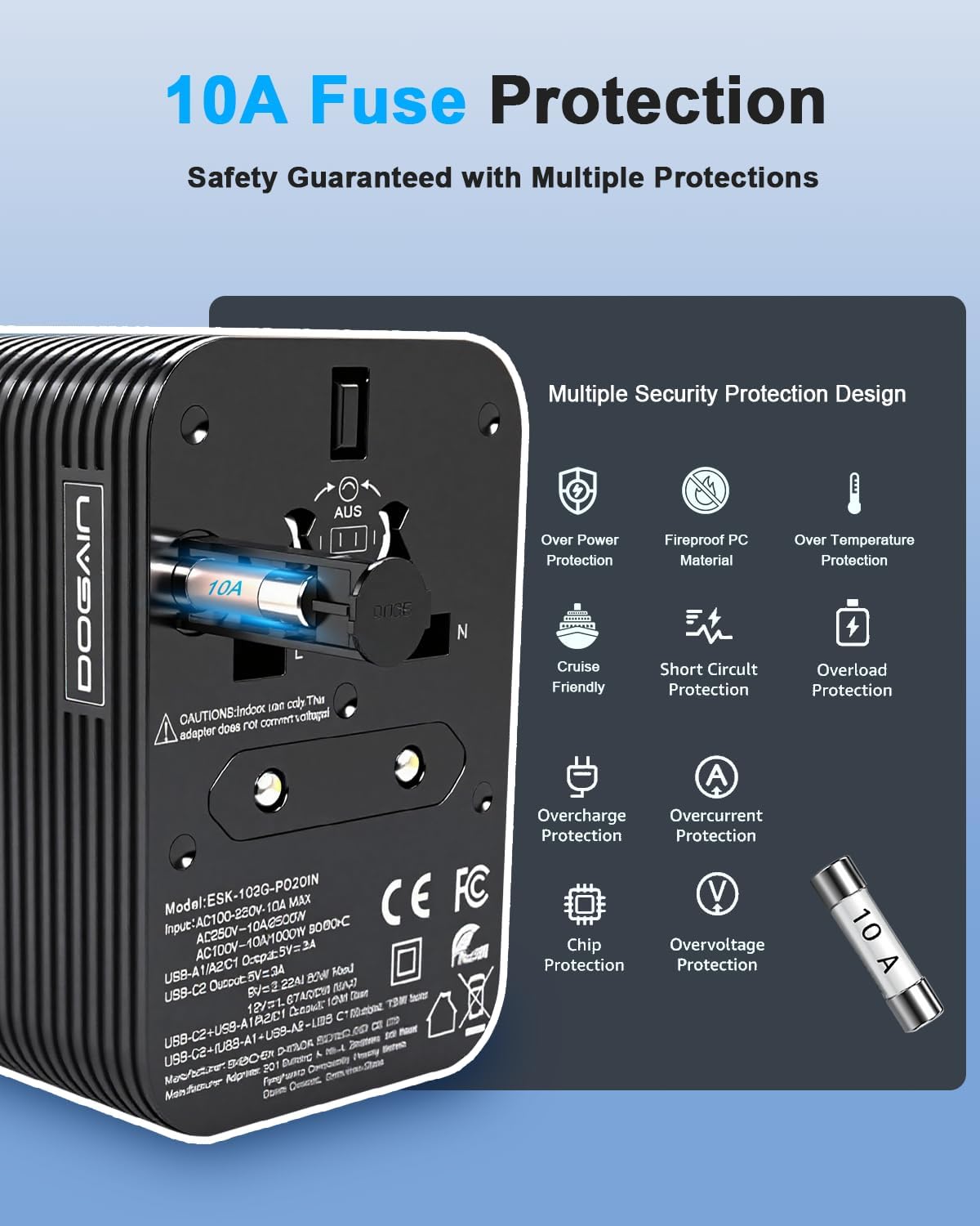 Universal Travel Adapter, PD 20W MAX International Power Adapter with 2 USB-C & 2 USB-A Ports, All-in-One Portable Travel Adapter, Worldwide Wall Charger for USA, UK, EU, AU, Travel Essentials (Black) - Image 6