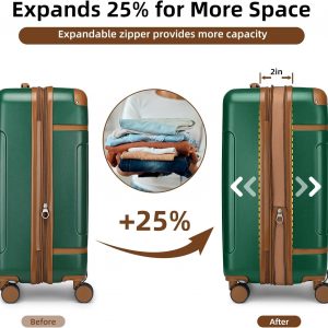 LARVENDER Luggage Sets 3 Piece Expandable Carry on Luggage 22x14x9 Airline Approved Hardshell Suitcase with Wheels TSA Lock, Lightweight Suitcase Set for Women with Travel Backpack, Green