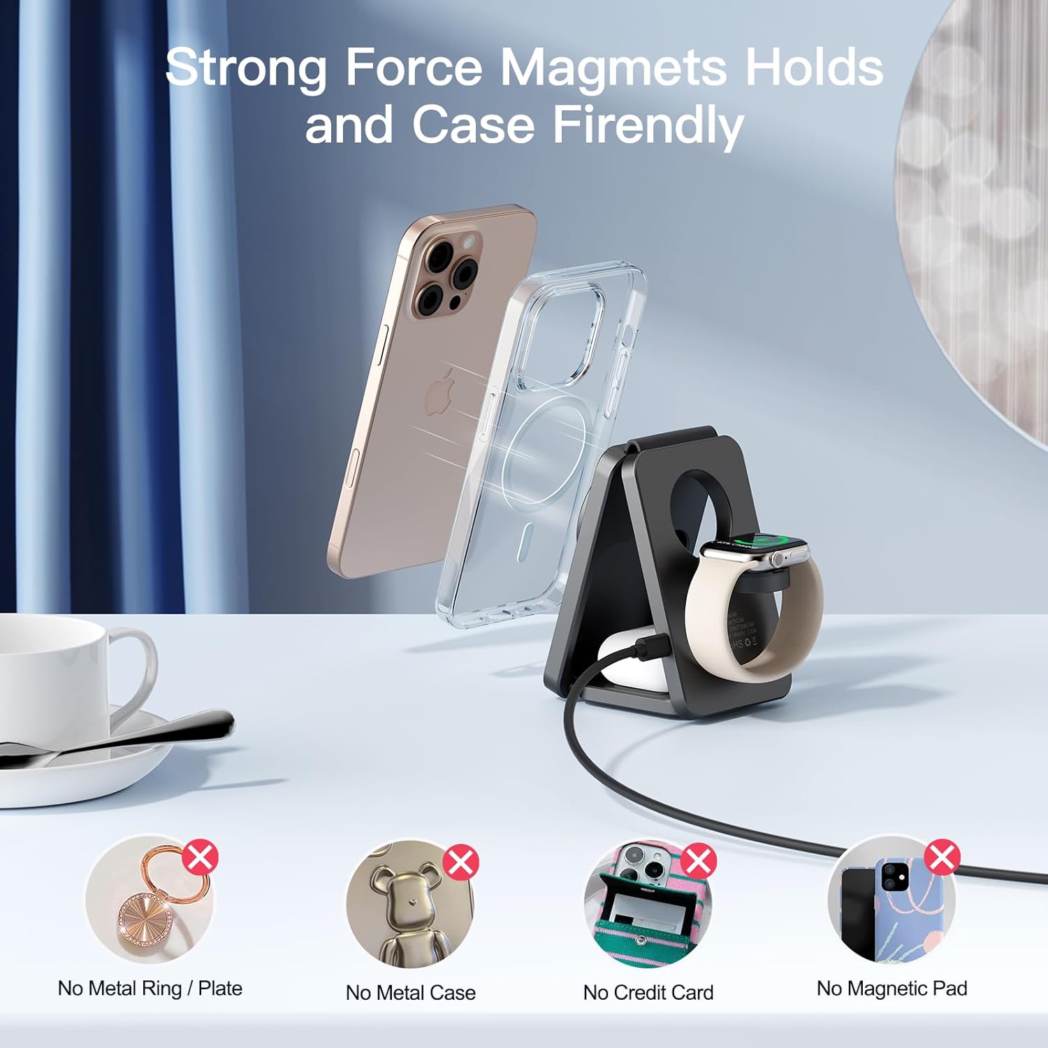 2026 Traveling Wireless Fast Charging Station,Magnetic 3 in 1 Charger with Light for iPhone 17 16 15 14 13 12 Pro Max Plus,Apple Watch Series & Air pods 4 3 2 Pro-Gifts for Wife & Husband - Image 4