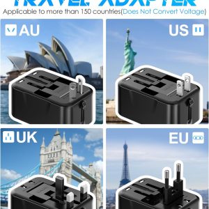 Universal Travel Adapter with 2 USB A/C Ports & 2500W AC Outlet, International Plug Adapter Converter, Type C/A/G/I All in One Wall Charger Worldwide Travel Adaptor for US to EU UK AUS Asia