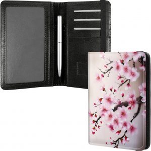 Family Passport & Vaccine Card Holder PU Leather Organizer with A Pen & Multiple Pockets – RFID Blocking & Elastic Band for Secure Travel Storage,Cherry Blossom