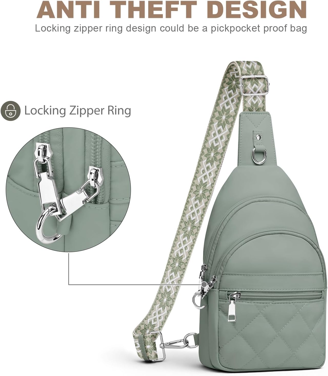 Sling Bag for Women, Anti-Theft RFID Crossbody Bag Nylon Sling Purse for Travel, Puffy Small backpack for Daily Hiking Sports Green - Image 5
