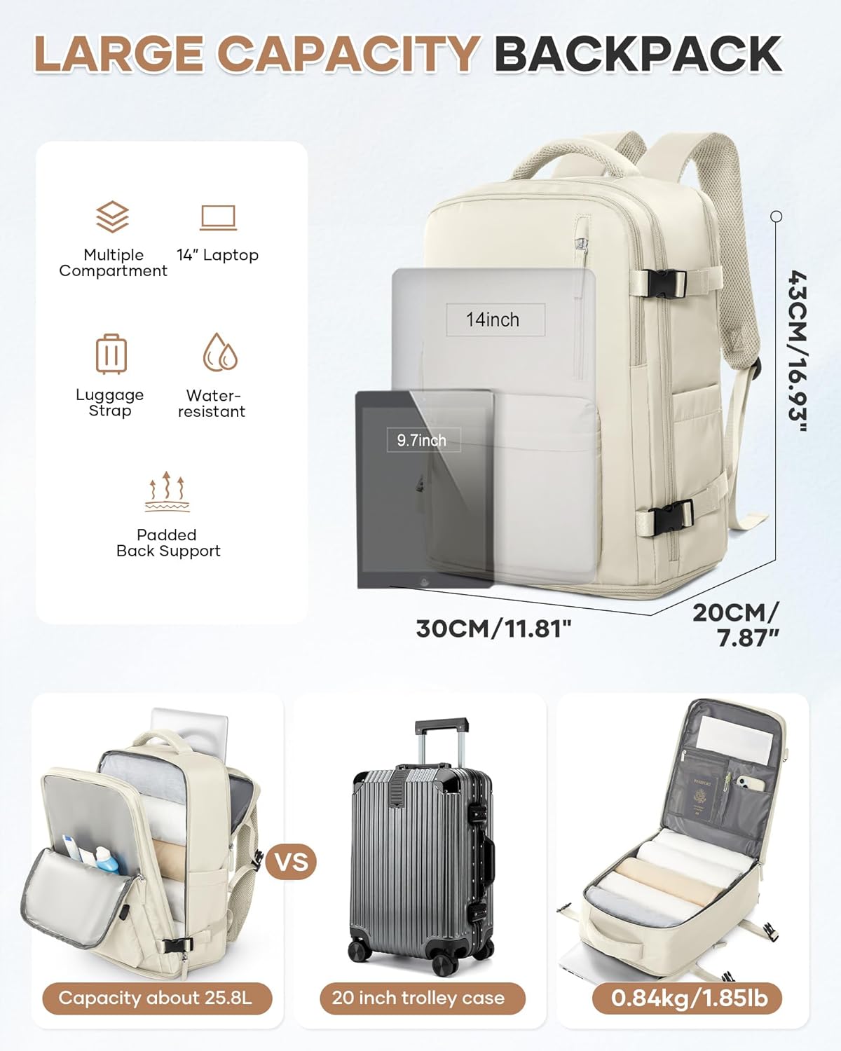 WONHOX Large Travel Backpack Carry on Flight Approved Laptop Work Business Backpack for Women Men Mochila de Viaje - Image 5