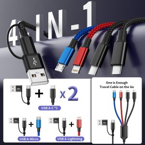 Stocking Stuffers for Men – Travel 4 in 2 Charging Cable with Dual Type-C Port, USBA/C Multi Charging Cable Cords for Multiple Devices, USB C Charger for iPhone17-8, Android, iPad, Car (2Packs 5FT)