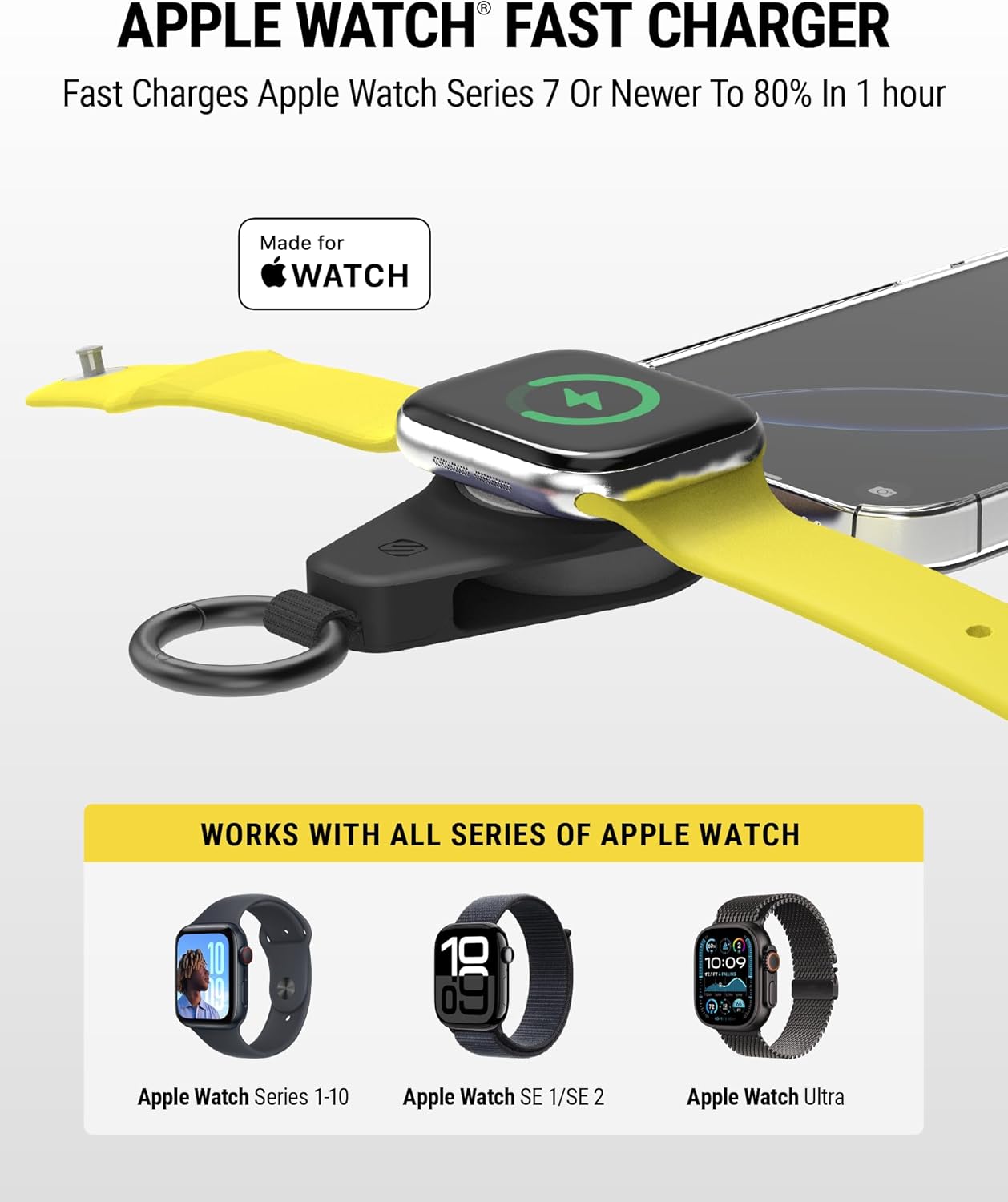Scosche Fast Charging USB-C Powered Plug-in Travel Charger for Apple Watch, Mini Portable Magnetic Charger Keychain for iWatch Compatible with Apple Watch Series 10/9/8/7/6/5/4/3/2 Ultra 2/SE, Black - Image 2
