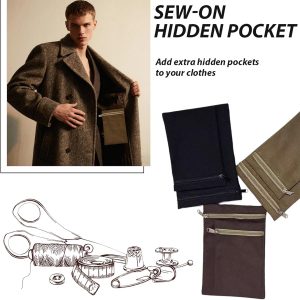 2Pc Sew-in Side Pocket with Zipper,Coat Inside Pockets,Travel Security Pocket Hidden Wallet,Secure Side Pocket for Mastectomy Recovery, Pockets for Clothing Including Coats,Sweatshirts (Yellow)