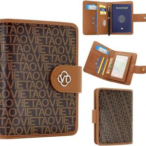 Passport Holder Wallet Case, Card Slots Travel Essentials Documents Organizer, Credit Card Holder, Coin Pocket Secure AMagnetic Closure Passport Fashion Alphabet Leather Cover for Men Women Coffee