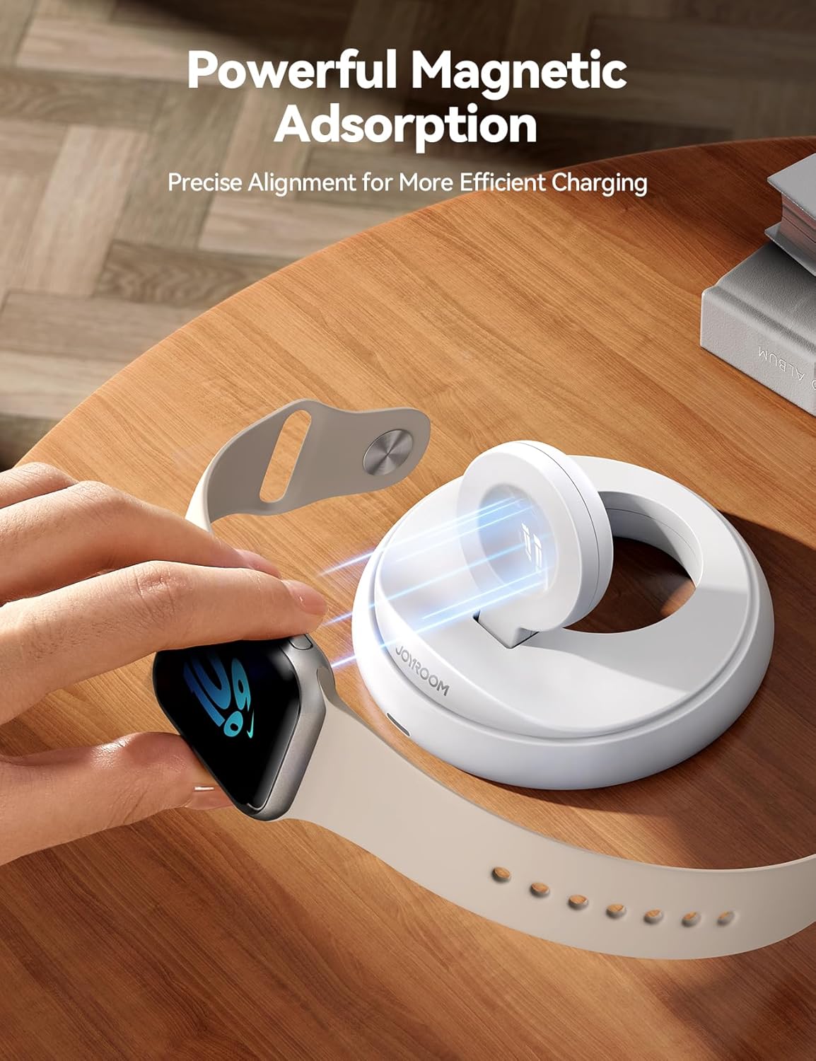 JOYROOM Apple Watch Charger Stand, Portable Magnetic iWatch Charger with Cord, Foldable Fast Charger for Apple Watch Series 10/9/8/7/6/5/SE/Ultra 2, Nightstand Mode Support, White - Image 4