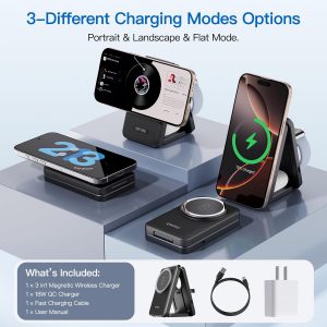 2026 Traveling Wireless Fast Charging Station,Magnetic 3 in 1 Charger with Light for iPhone 17 16 15 14 13 12 Pro Max Plus,Apple Watch Series & Air pods 4 3 2 Pro-Gifts for Wife & Husband