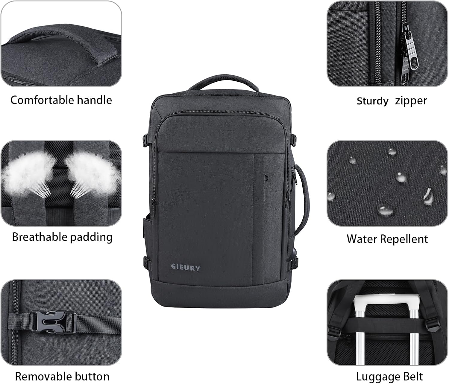 Carry On Backpack, 50L Travel Backpack, Luggage Backpack TSA Flight Approved Laptop Backpack for Men & Women, Large Expandable 40L Daypack Lightweight Business Weekender Bag, Black - Image 5