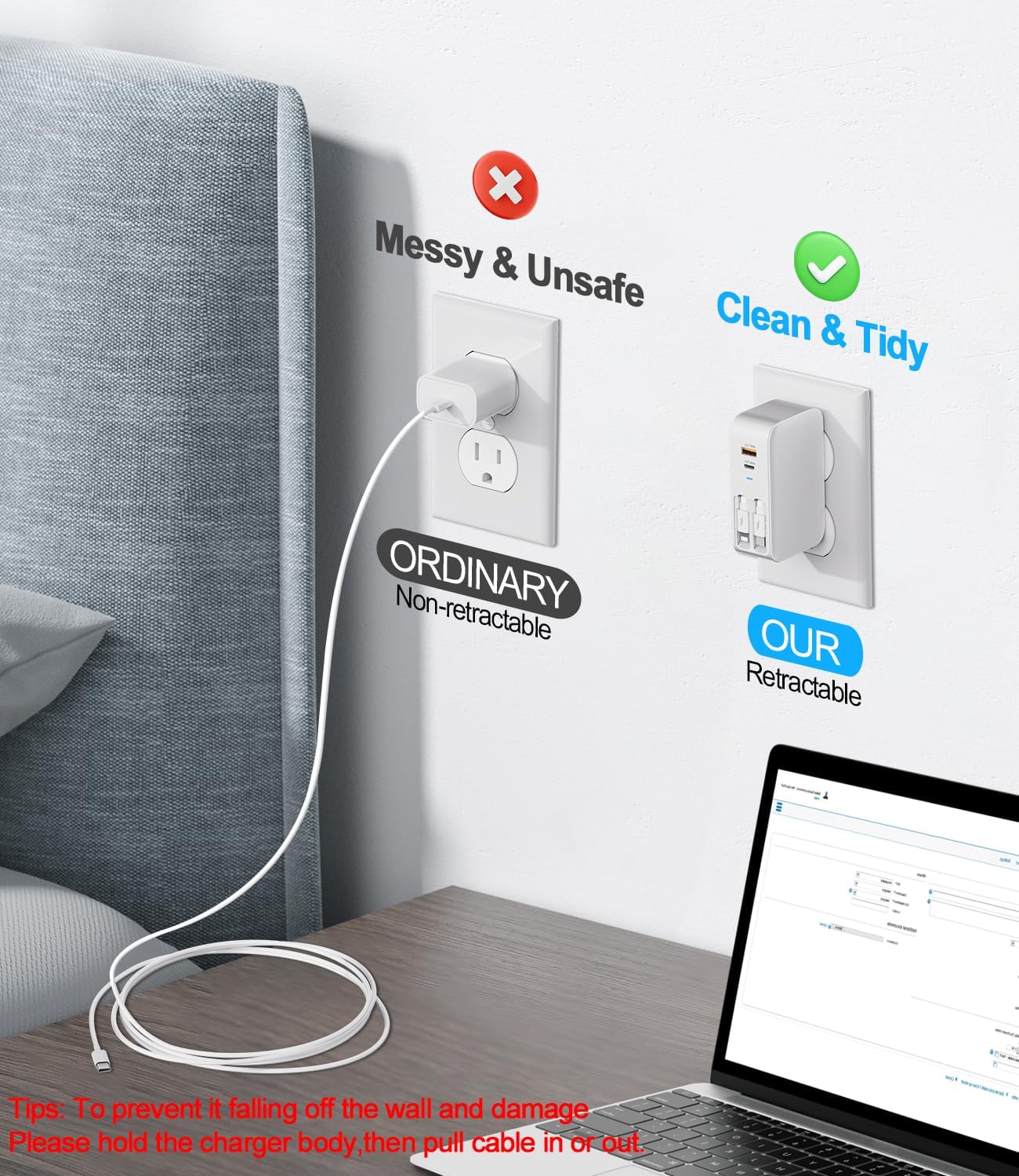 4 in 1 Retractable Wall Charger with Dual Cables,40W Retractable Phone Charger Wall Plug with Dual USB Ports,20W USB C Chargers Block Fast Charging for iPhone 17 16 15 14 13,LG, Galaxy S24 23,Pixel - Image 7