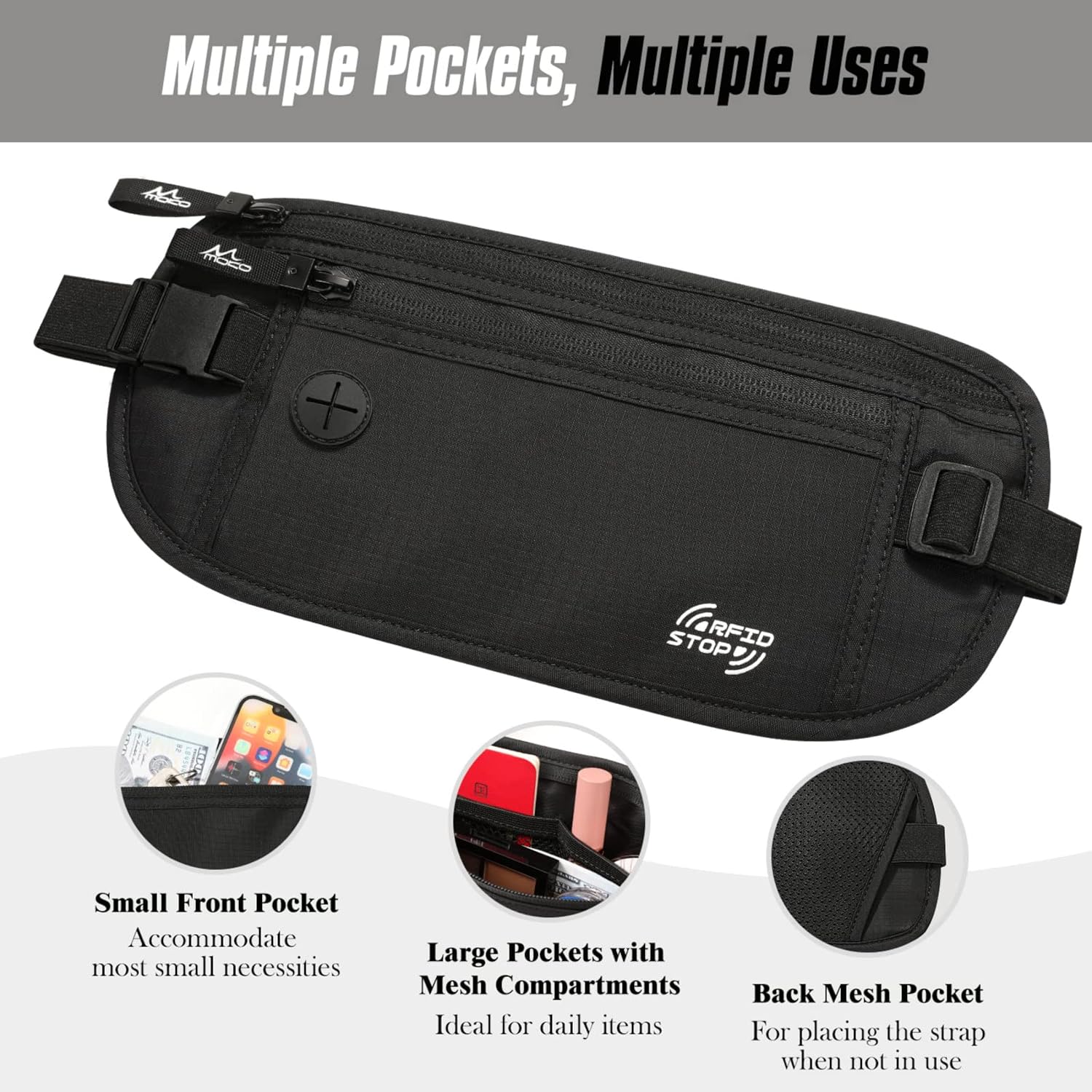MoKo Secure Travel Money Belt, Undercover Hidden RFID Blocking Travel Wallet, Anti-Theft Passport Wallets for Men Women - Image 4