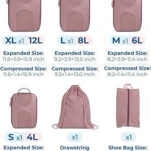 BAGSMART 6 Set Packing Cubes for Suitcases, Lightweight Suitcase Organizers & Compression Travel Cubes