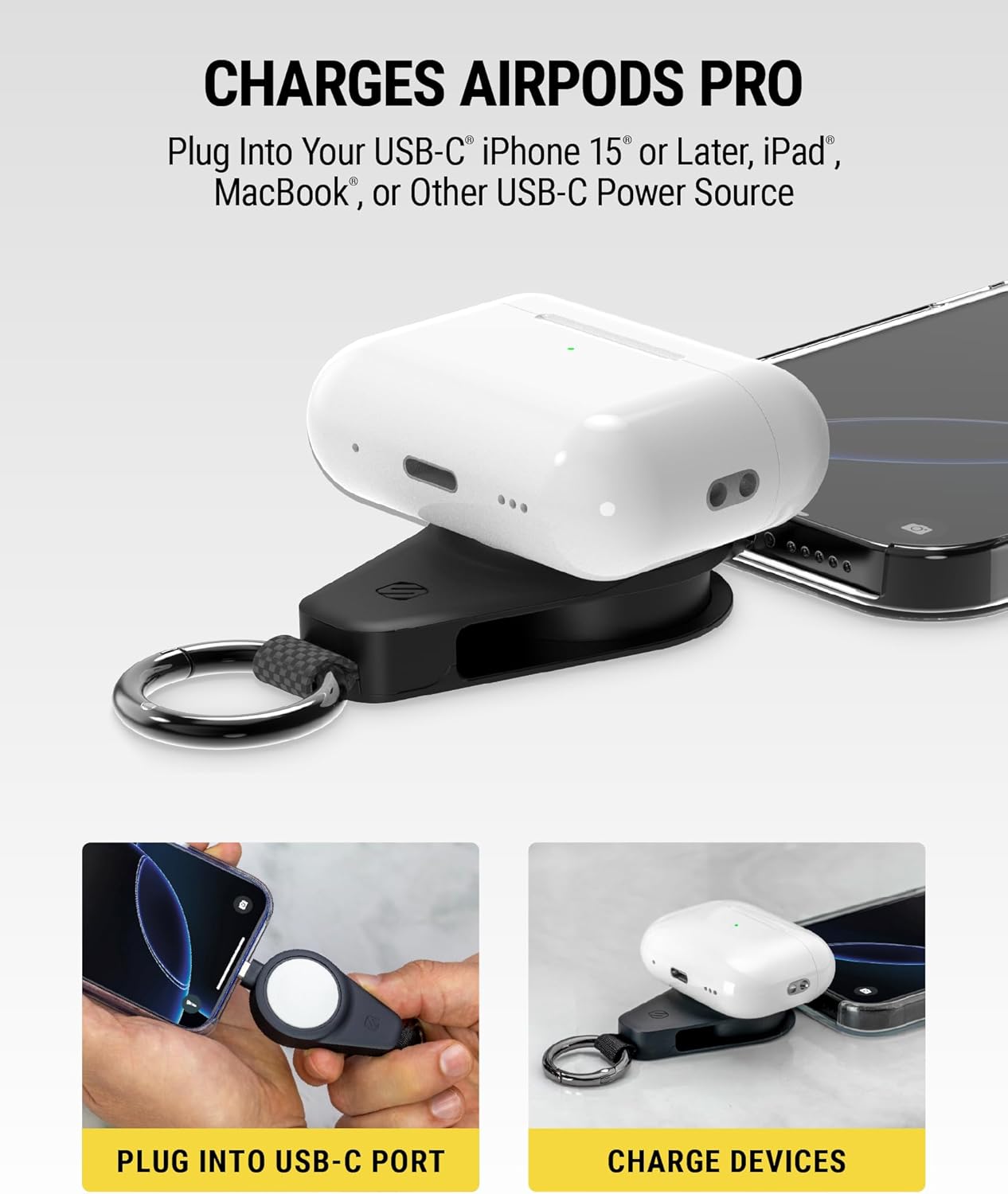 Scosche Fast Charging USB-C Powered Plug-in Travel Charger for Apple Watch, Mini Portable Magnetic Charger Keychain for iWatch Compatible with Apple Watch Series 10/9/8/7/6/5/4/3/2 Ultra 2/SE, Black - Image 5
