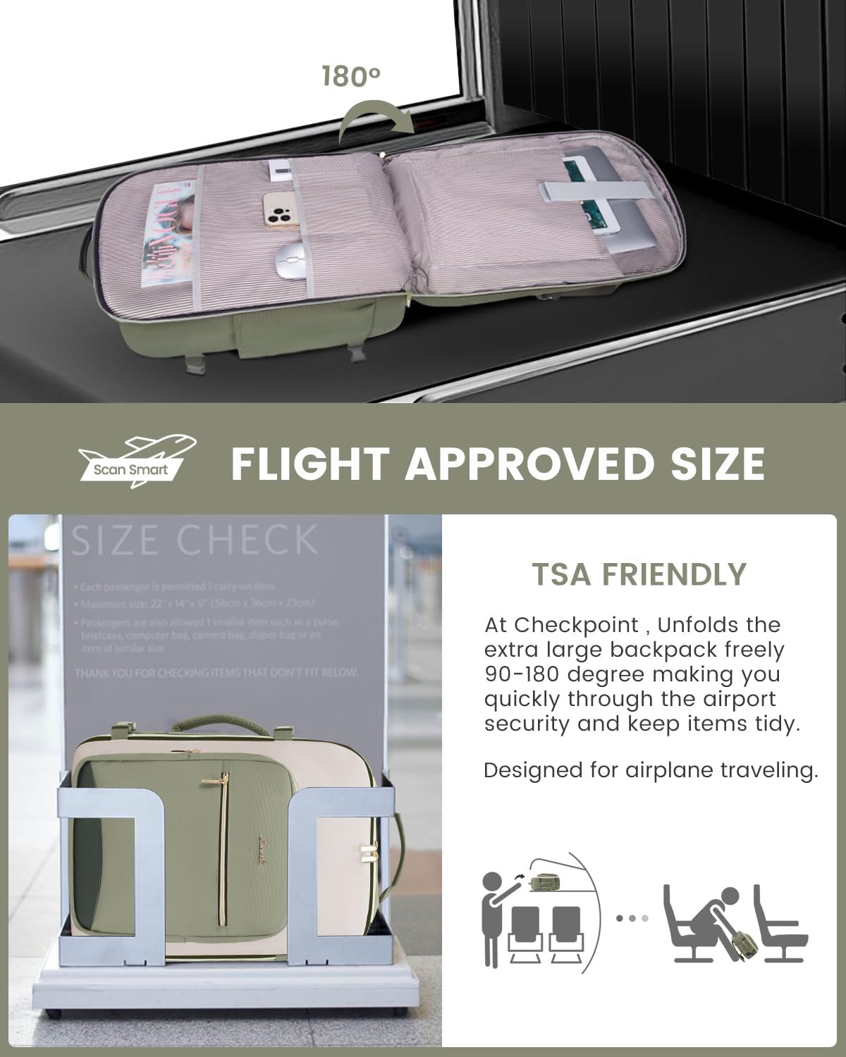 LOVEVOOK 40L Travel Backpack for Women & Men, Airline Approved Carry On Luggage with 3 Packing Cubes, TSA Overnight Bags, Waterproof Personal Item Bag, Weekender Essentials Backpacks fits 17" Laptop - Image 3