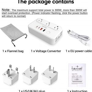 220V to 110V Voltage Converter Universal Travel Adapter with 35W PD 2 Type C Port 2 USB A Port,US to Europe International Power Converter Combo Plug for Worldwide European US EU AU UK White-W