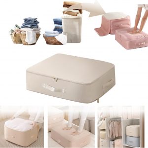 Ultra Space Saving Self Compression Organizer,Packing Cubes,Waterproof And Moisture-Proof,High Capacity,For Blankets Clothes Duvet Comforter（Oatmeal 21.2 * 16.2 * 11.8 In）