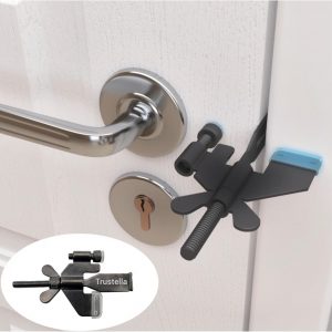 Original Trustella Heavy-Duty Portable Door Lock – Stainless Steel Security Device for Enhanced Safety – Ideal for Home, Travel, Hotels, Apartments – Silicone Protector Caps Included (1, Black)