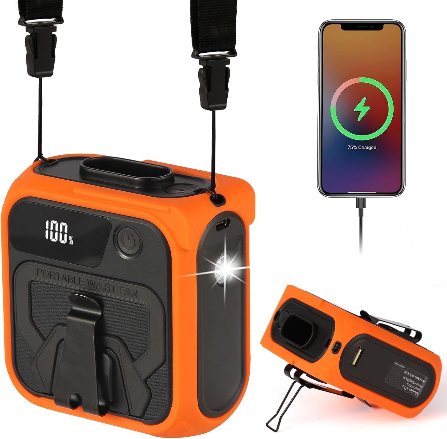 Portable Waist Fan with 5 Speeds & LED Flashlight & 10000mAh Power Bank for Smart Phone Birthday Gift Personal Waist Belt Wearable Cooling Fans for Outdoor Camping Travel Adventure