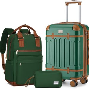 LARVENDER Luggage Sets 3 Piece Expandable Carry on Luggage 22x14x9 Airline Approved Hardshell Suitcase with Wheels TSA Lock, Lightweight Suitcase Set for Women with Travel Backpack, Green