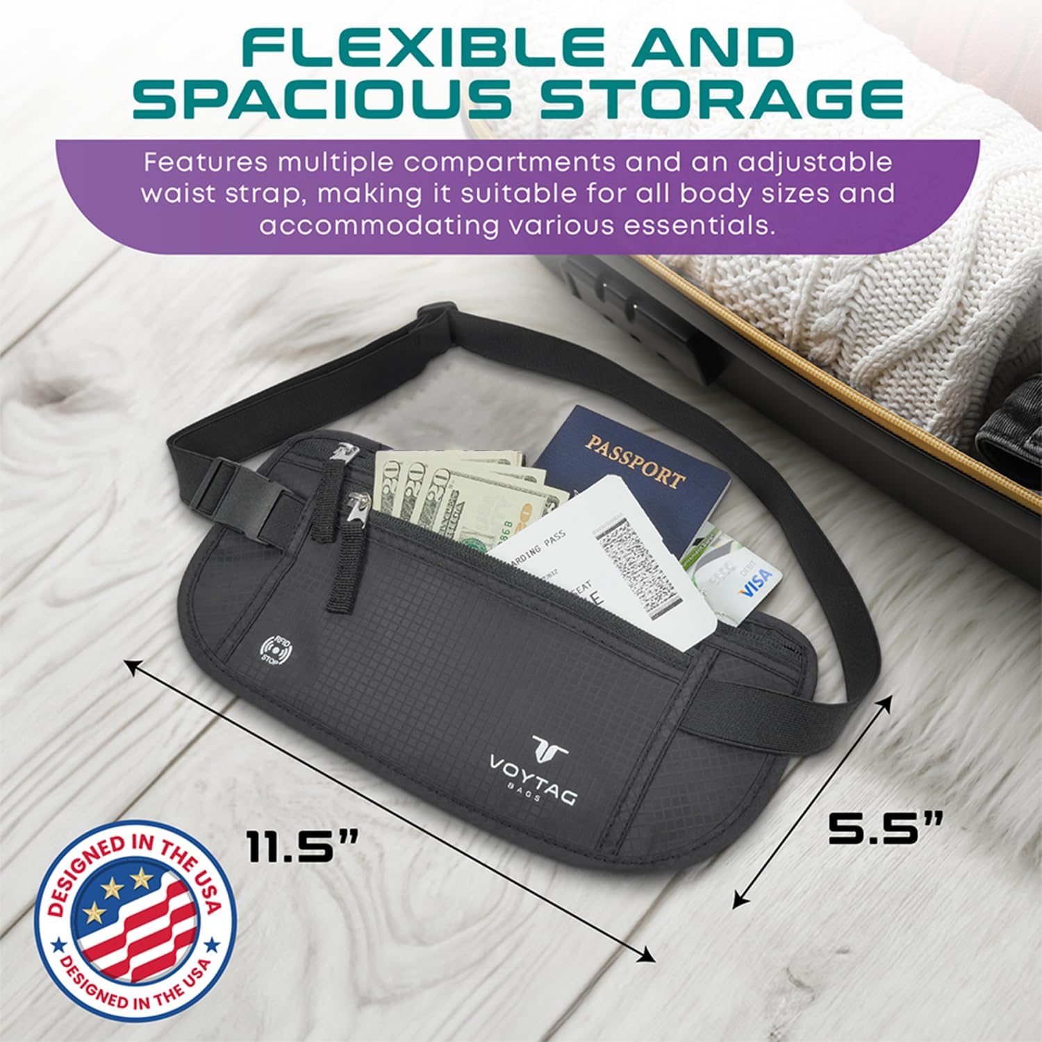 Travel Money Belt & Passport Holder - RFID Blocking Slim Travel Wallet & Fanny Pack for Men and Women - Essential Travel Pouch for Cash, Credit Cards, and Documents - Image 4