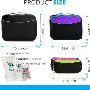 bago 8 Pcs Packing Cubes for Travel – 5 Travel Packing Cubes for Suitcases with 3 ZipLock Bags, Luggage Organizer Bags to Get Maximum Storage, Save Time & Effort to Pack (Black Blue Purple Green Pink)