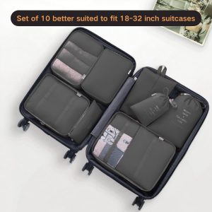 10 Set Packing Cubes for Travel Essentials, Rugged Luggage Sets Organizer with Mesh Design, Ideal Traveling Accessories for Men,Women, Good for Suitcase Organization on Any Trip(Black)