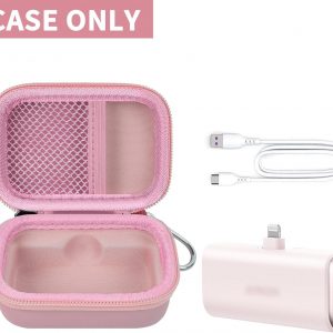Boobowl Case Compatible with Anker Nano Portable Charger Power Bank, 5,000 Mah, with Built-in Lightning Connector, Charging Battery Pack Storage Holder for amelema/for LanLuk/for Feob (Box Only)-Pink