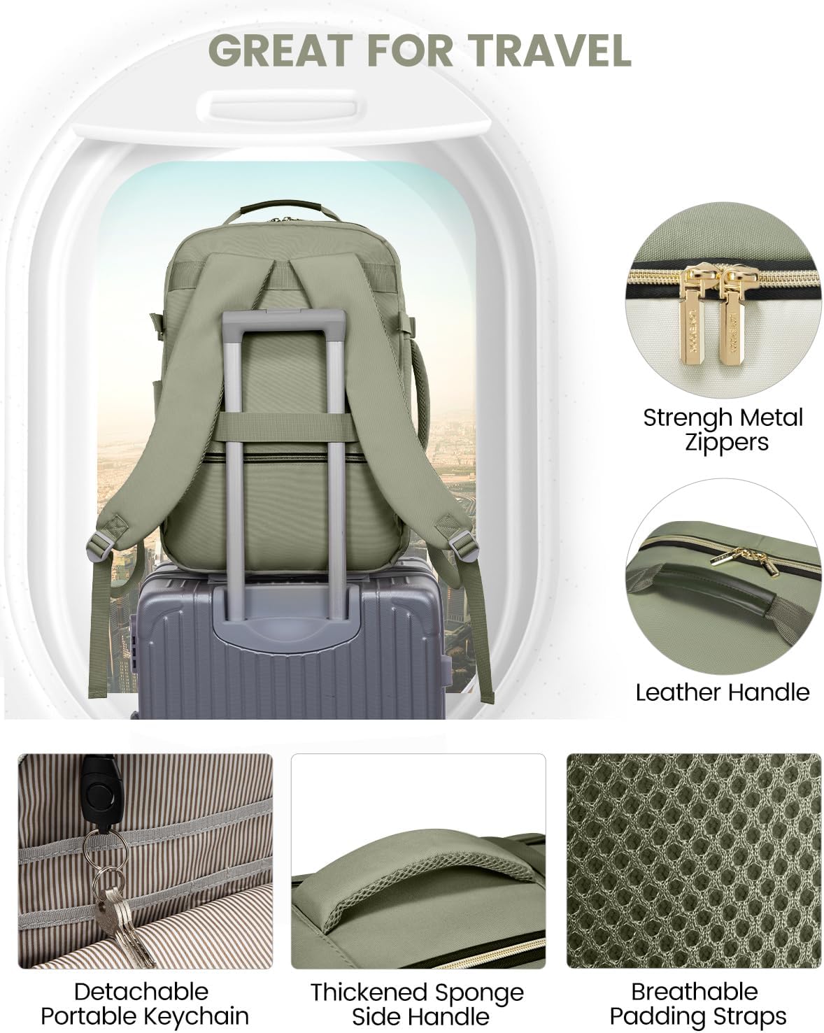 LOVEVOOK 40L Travel Backpack for Women & Men, Airline Approved Carry On Luggage with 3 Packing Cubes, TSA Overnight Bags, Waterproof Personal Item Bag, Weekender Essentials Backpacks fits 17" Laptop - Image 7