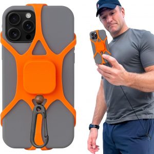 Pulpo Anti Theft Phone Leash with Retractable Dyneema Tether, Secure Phone Leash and Strap for Skiing, Kayak, Travel and Festivals, Fits Smartphones up to 6.8 Inches, Annoying Orange