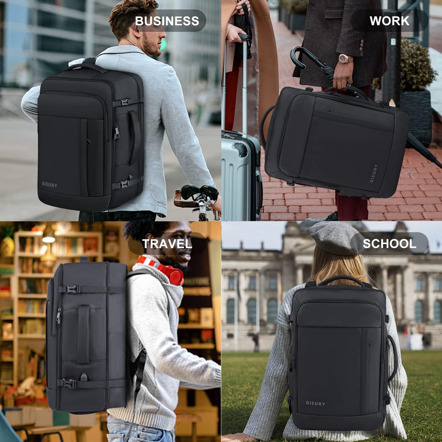Carry On Backpack, 50L Travel Backpack, Luggage Backpack TSA Flight Approved Laptop Backpack for Men & Women, Large Expandable 40L Daypack Lightweight Business Weekender Bag, Black - Image 8