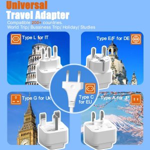 European Travel Plug Adapter, WRXDMC Universal Power Adapter for EU UK DE JP,6 AC Outlets, 4 USB Ports with 5ft Extension Cord, International Power Strip, Compact for Travel, Cruise Ship Must Have