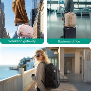 BAGSMART Travel Backpack Carry on Flight Approved, 28L Lightweight Backpack Fits 17.3 Inch Laptop for Men Women, Water Resistant Personal Item Travel Bag with USB Charging Port, Pink