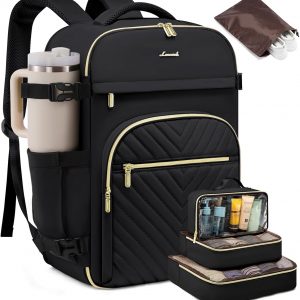 LOVEVOOK Large Travel Backpack for Women, TSA Carry on Backpack for Airplanes, 40L Personal Item Travel Bag fits 17″ Laptop, Waterproof Carry on Bag Flight Approved with 4 Packing Cubes, Black