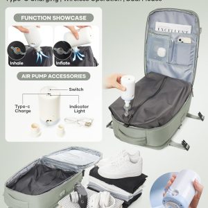 Vacuum Seal Travel Backpack with Air Pump,Compression Vacpack Waterproof Carry On Backpack for Travel Women Men with Vacuum System,Airlines Approved Daypack Laptop Space Saver Bags,GrassGreen