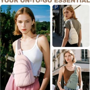 Sling Bag for Women, Anti-Theft RFID Crossbody Bag Nylon Sling Purse for Travel, Puffy Small backpack for Daily Hiking Sports Green