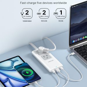 Universal Travel Adapter Kit, VINTAR International Power Adapter with 5ft Extension Cord, 2 Outlets and 3 USB, Type A/C/D/G/I/M Plug for EU/UK/India/Africa/US, Power Strip for Travel Home Cruise Ship