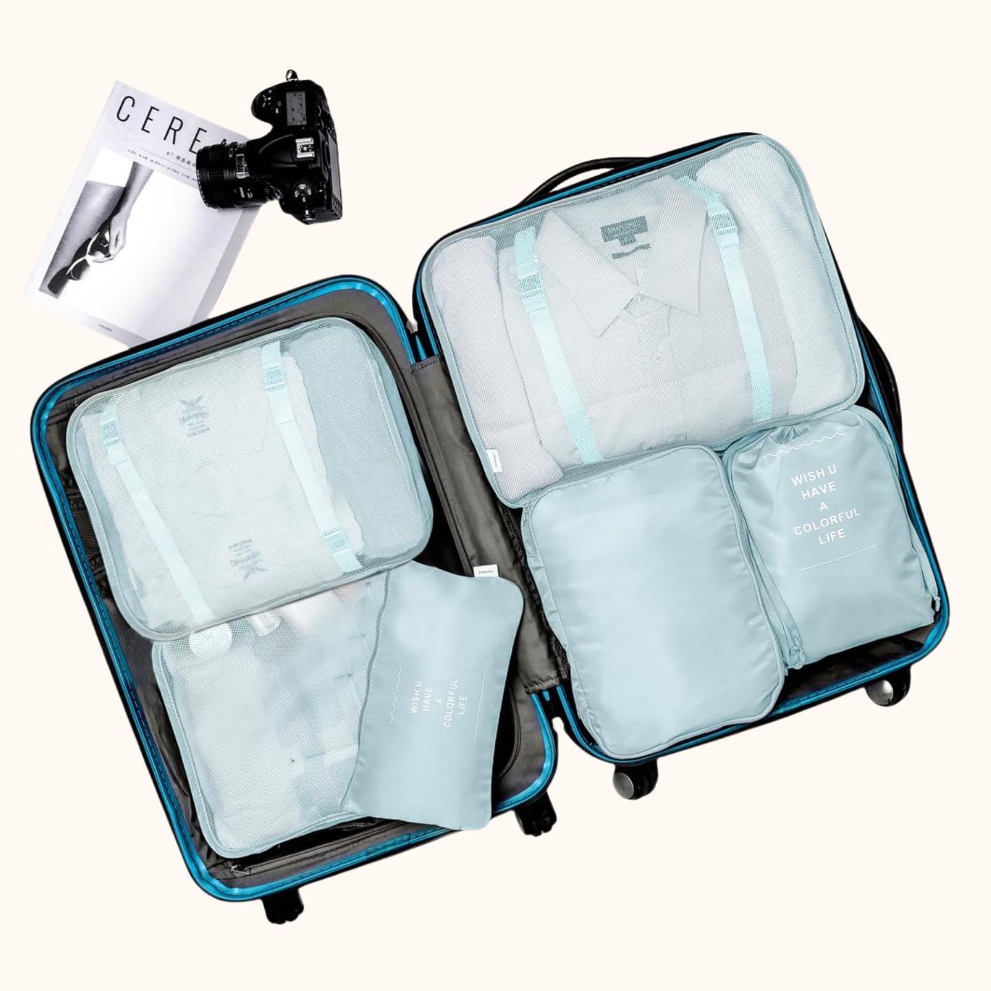 Travel Packing Cubes, VAGREEZ Lightweight Luggage Organizers Bags Set for Carry on Suitcase(6 Pcs Light Blue) - Image 2