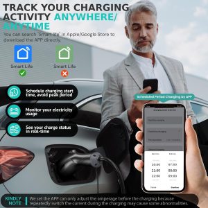 Level 2 Electric Vehicle (EV) Charger(WIFI APP/Plug-play), 32A, 25ft Cable ETL Certified, 220V-240V NEMA 14-50P Plug EVSE w/ J1772 Connector, Portable EV Car Charging Stations for Home Level 2