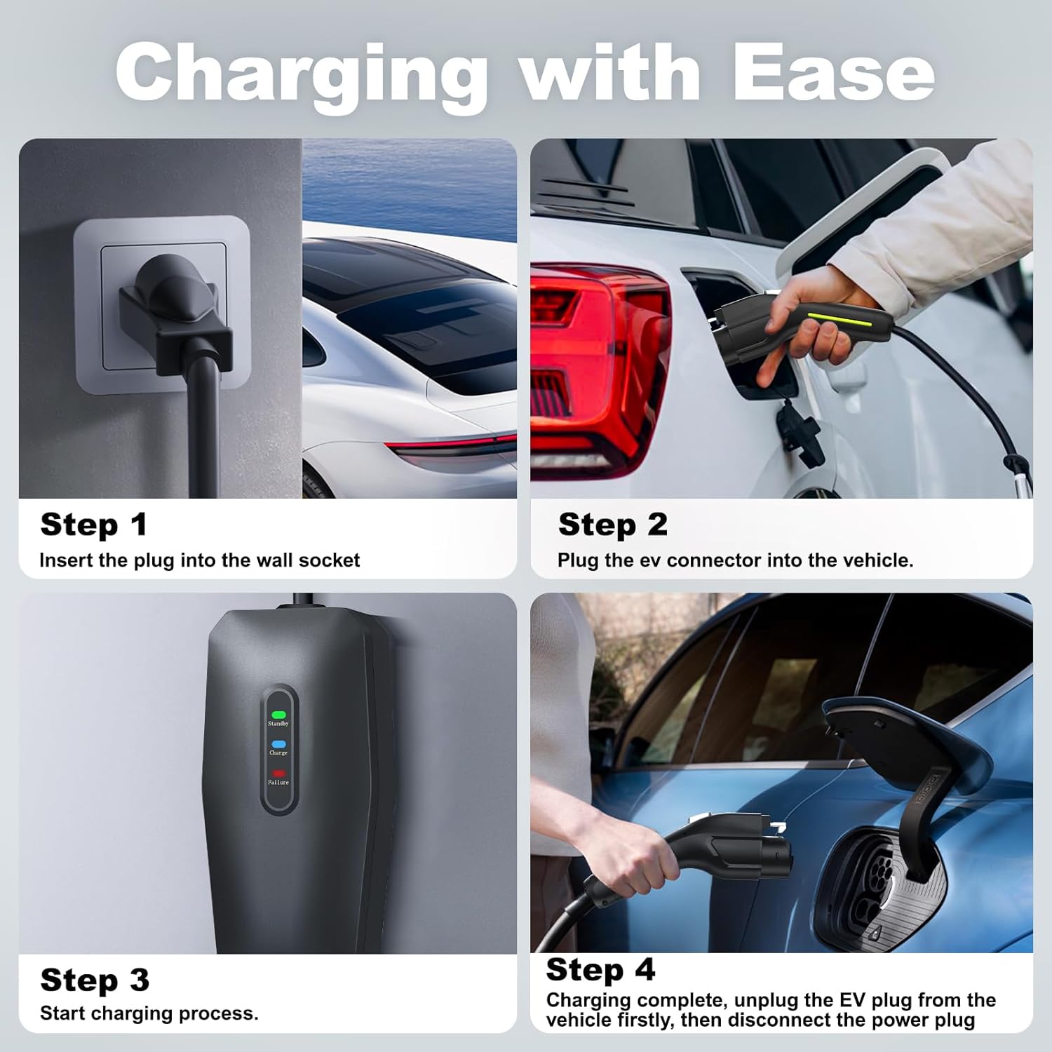 Level 1&2 EV Charger, Electric Vehicle Portable Charger with 20FT Cable, 3.5KW 16Amp Home EV Car Charging Station, 110V-240V NEMA 6-20 & NEMA 5-15 Plug Adapter, for All SAE J1772 - Image 9