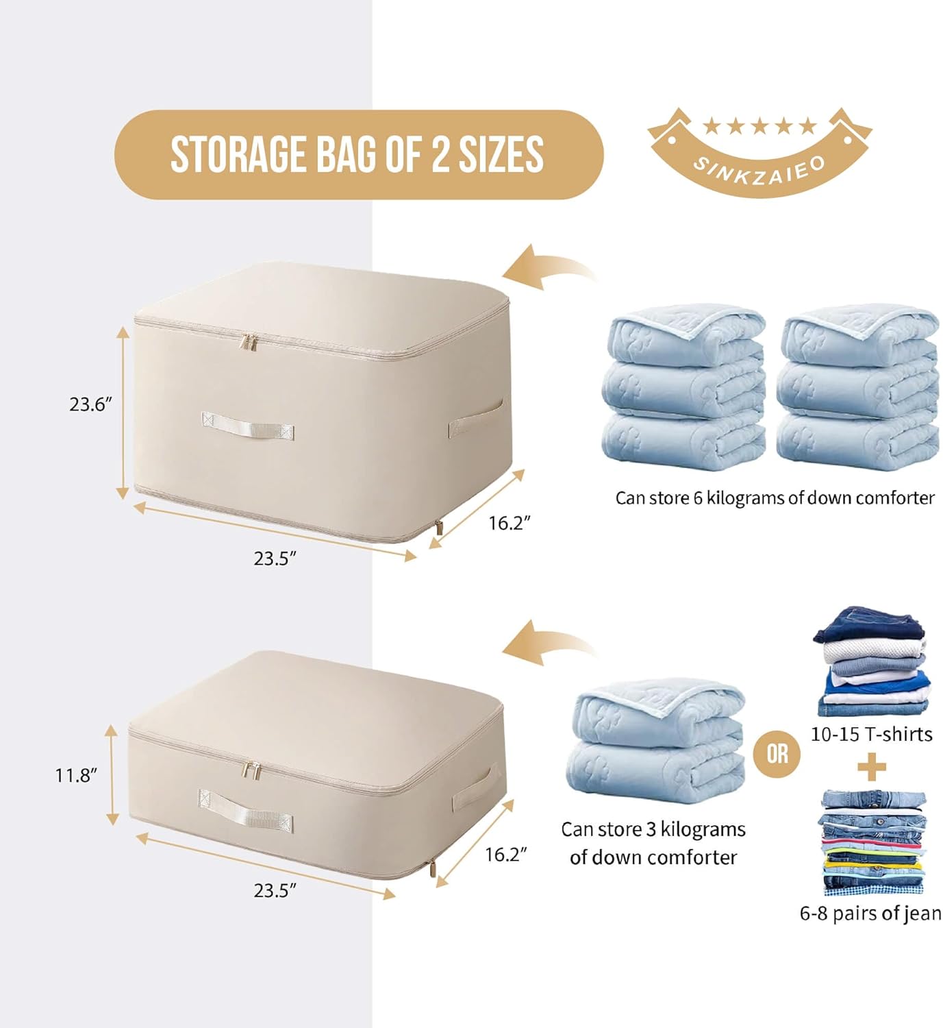 Ultra Space Saving Self Compression Organizer,Packing Cubes,Waterproof And Moisture-Proof,High Capacity,For Blankets Clothes Duvet Comforter(Oatmeal 21.2 * 16.2 * 11.8 In) - Image 6