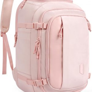 BAGSMART Travel Backpack Carry on Flight Approved, 28L Lightweight Backpack Fits 17.3 Inch Laptop for Men Women, Water Resistant Personal Item Travel Bag with USB Charging Port, Pink