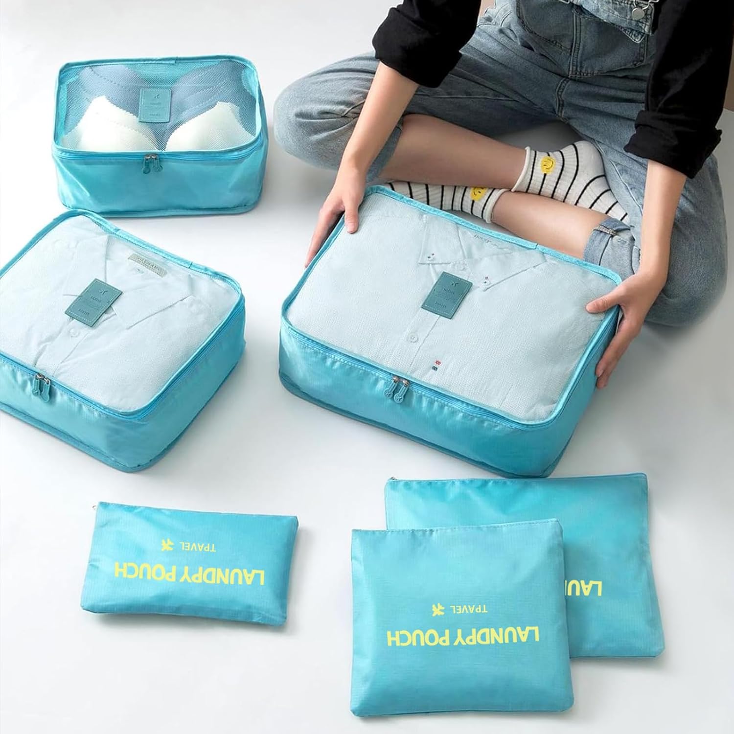6 Set Packing Cubes for Travel Luggage Packing Bags Reusable Lightweight Suitcase Organizer Cubes Set for Travel Accessories (Sky Blue) - Image 2