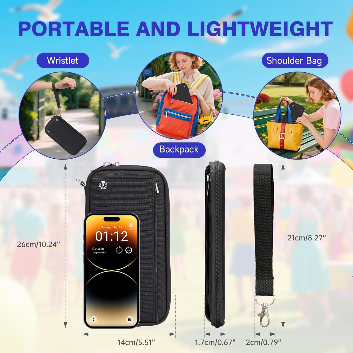 WALNEW Passport Holder Travel Family for 10, RFID-Blocking Wallet and Document Organizer Passports with Zipper, for Cards, Boarding Passes, Money, Tickets, Travel Essentials, Black - Image 4